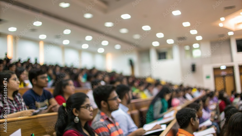 custom made wallpaper toronto digitalBlurred lecture hall filled with Indian students attending university orientation event
