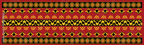 Red Rhythm Floral Border Pattern, Traditional Sri Lankan Culture Design