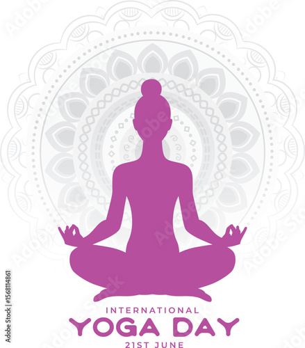 Colourful Yoga Day design featuring pink colour, perfect for wellness, meditation, and fitness themes.