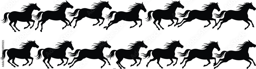 custom made wallpaper toronto digitalGalloping horse silhouette collection, wild running horses, equine motion graphic, black vector illustration, animal silhouette, horse animation frame set flat vector illustration