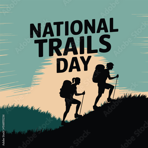 National trails day hikers ascend a grassy hill