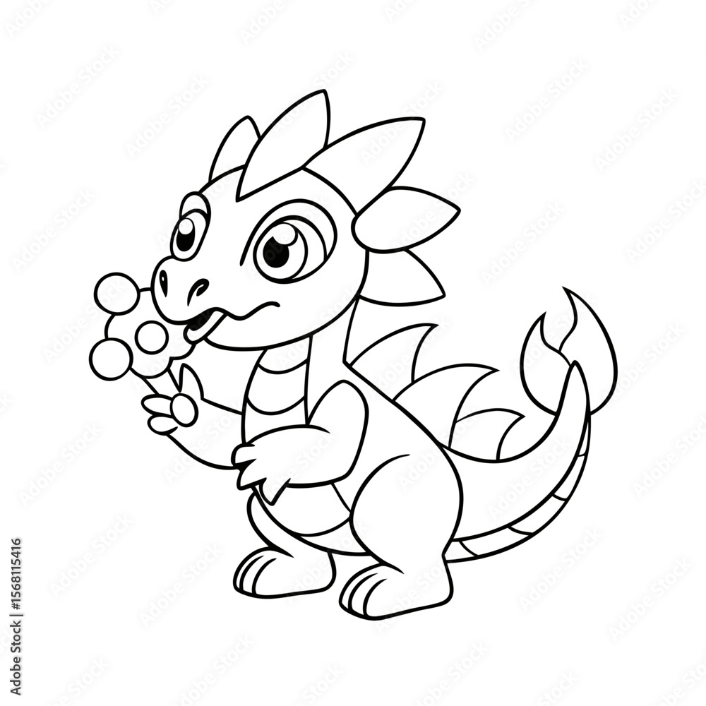 Naklejka premium Dragon Blowing Flower Petals Printable Coloring Page