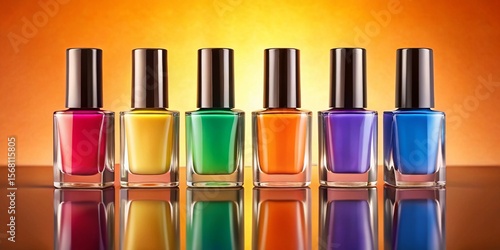 Vibrant Nail Polish Colors Arranged on Peach Background - Stock Photo © Nongkhran
