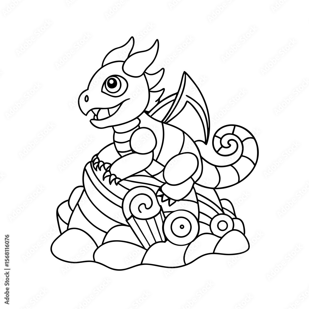 Obraz premium Dragon Climbing a Candy Cane Coloring Page