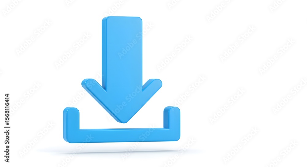 Blue download icon with arrow pointing downward into a receiving tray. Blue download icon with arrow pointing downward into a receiving tray.