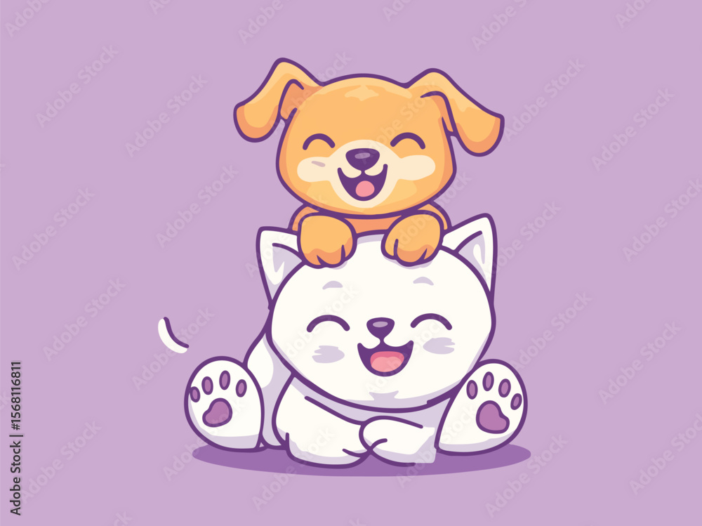 Cartoon Dog and Cat Smiling Together in Harmony and Friendship Cartoon Dog and Cat Smiling Together in Harmony and Friendship