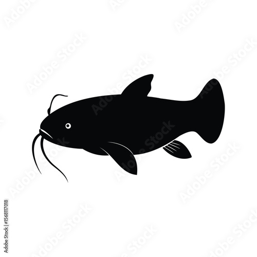 Silhouette of a catfish swimming, showcasing its distinctive barbels and fins