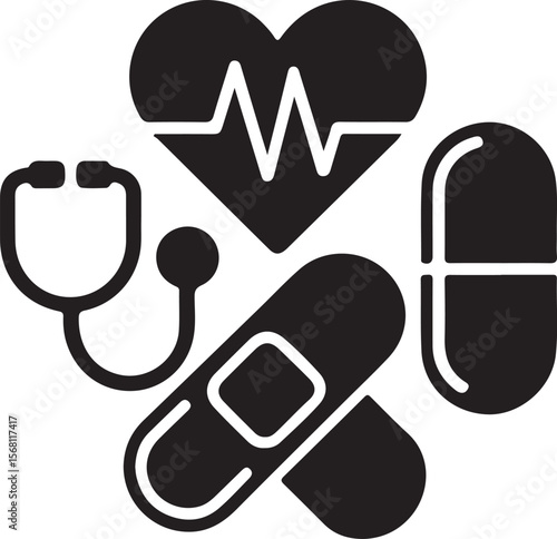 Hospital and medical health care First Aid Kit icon silhouette vector illustration