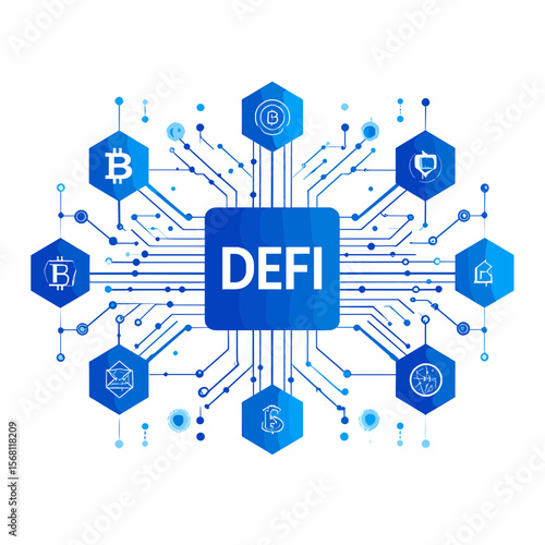 Digital Decentralized Finance Concept with Crypto Currency Icons on a White Background