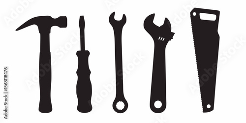 Illustration of hand tools hammer screwdriver pliers wrench for construction and repair projects work equipment