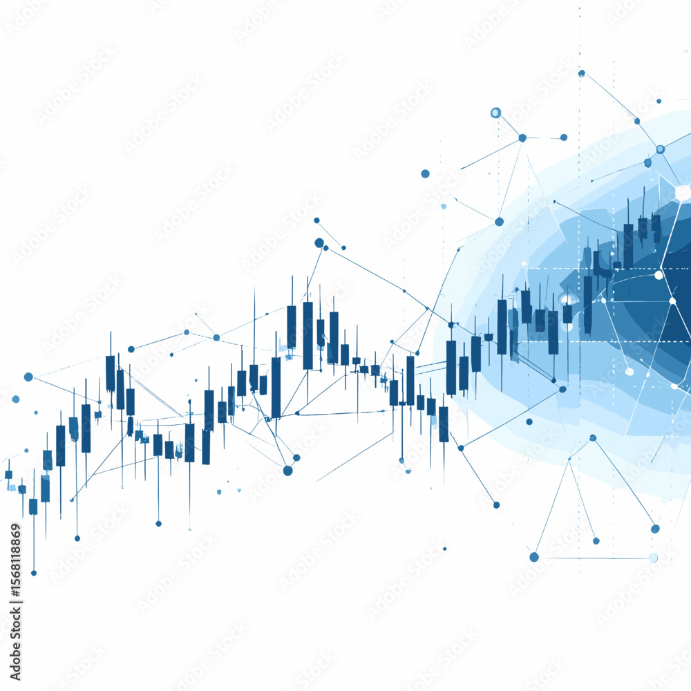 Fototapeta premium Financial Chart with Blue Candle Stick Pattern on White Background Representing Stock Market Analysis and Investment Strategies