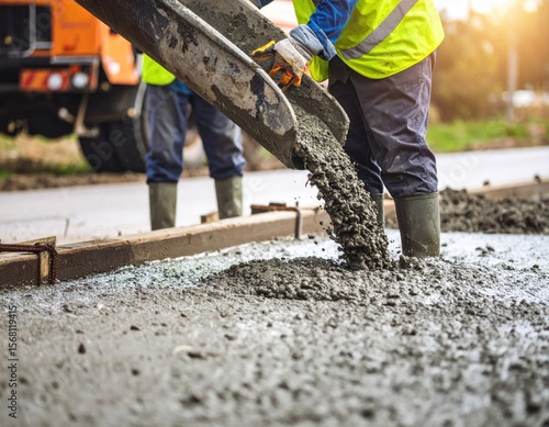 Pouring concrete on a road