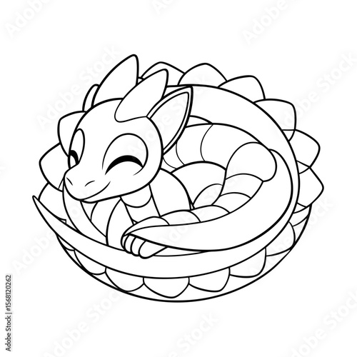 Dragon Sleeping in a Flower Bed Coloring Page