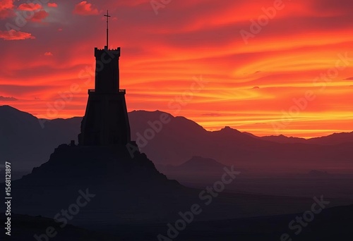 Wallpaper Mural Dark, brooding tower dominates desolate landscape,  weather-beaten,  high angle Torontodigital.ca