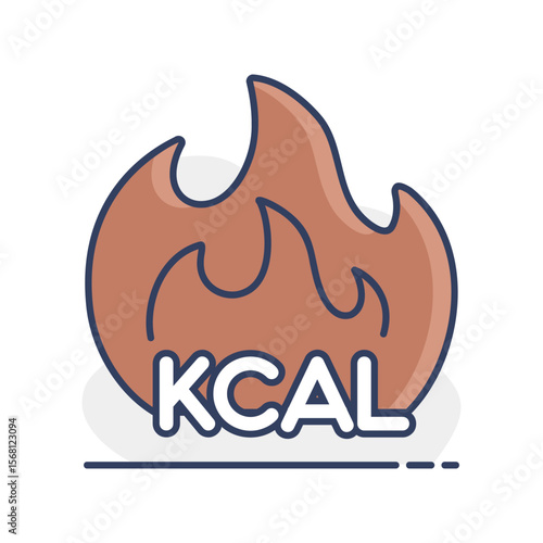 Kcal fire vector icon. Calorie burn, fat burning