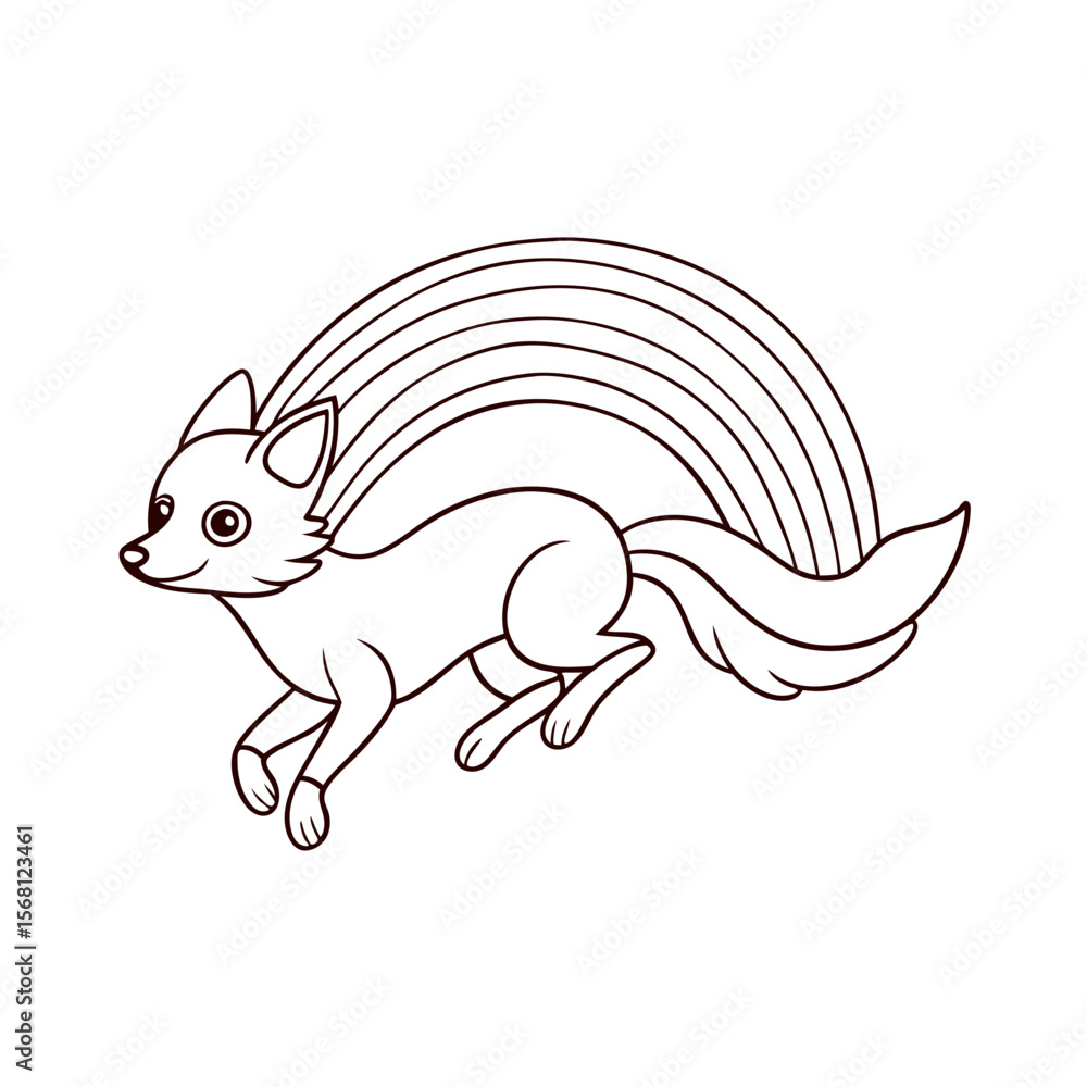 Naklejka premium Fox Jumping Over Rainbow Stream Coloring Page