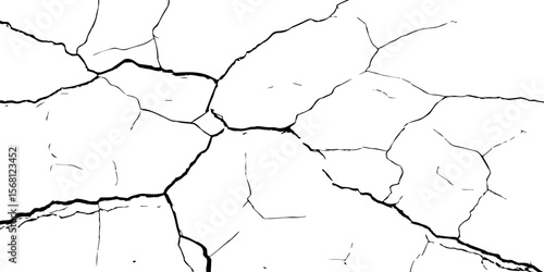 "White grunge wall texture with bold black cracks forming abstract patterns. Ideal for backgrounds, distressed design elements, aged surface effects, and creative graphic overlays"