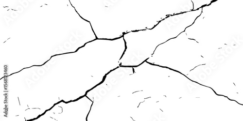 "White grunge wall texture with bold black cracks forming abstract patterns. Ideal for backgrounds, distressed design elements, aged surface effects, and creative graphic overlays"