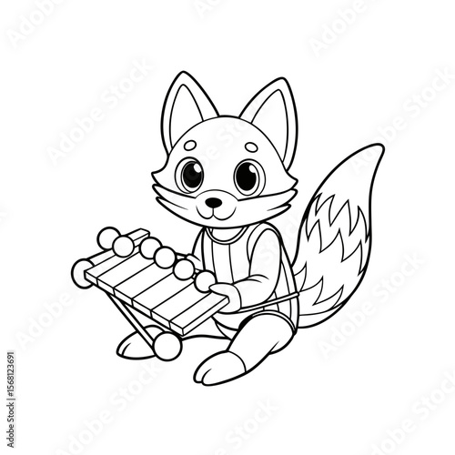 Fox Jamming on Candy Xylophone Coloring Page