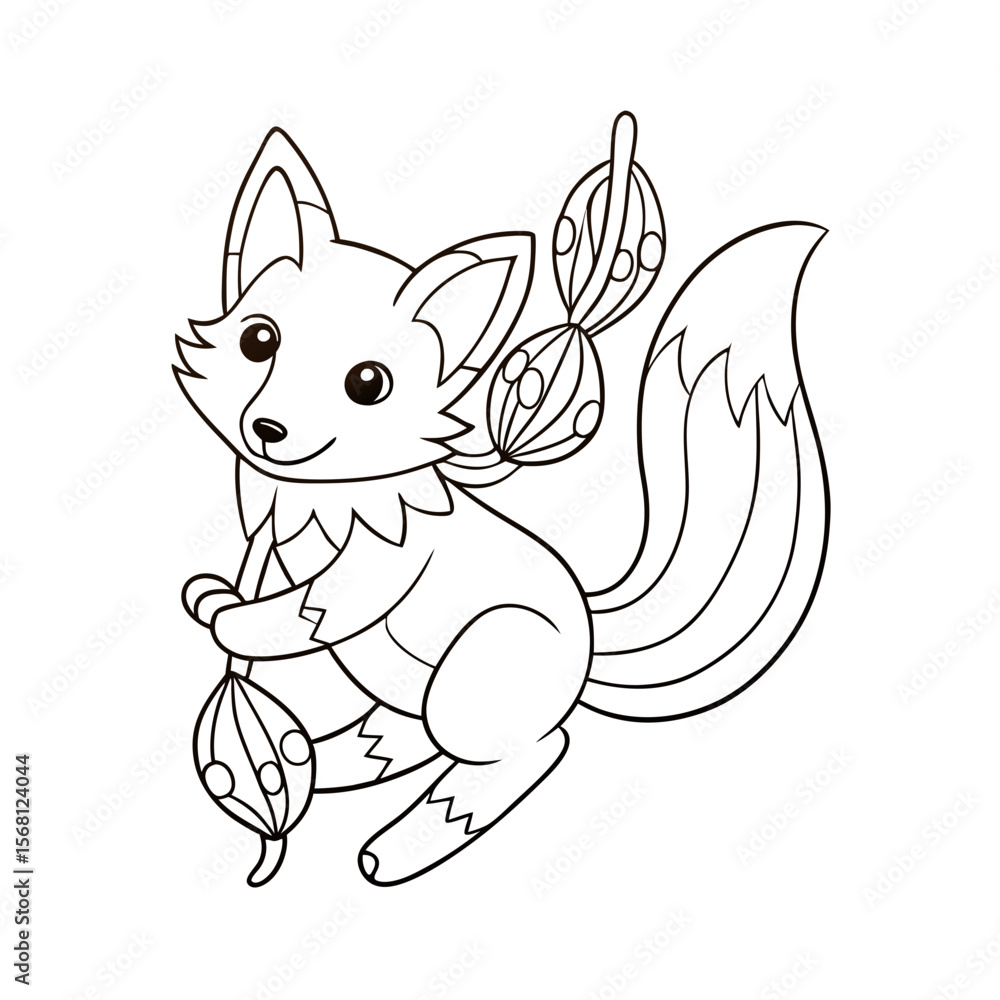 Fototapeta premium Fox Swinging from a Candy Vine Coloring Page