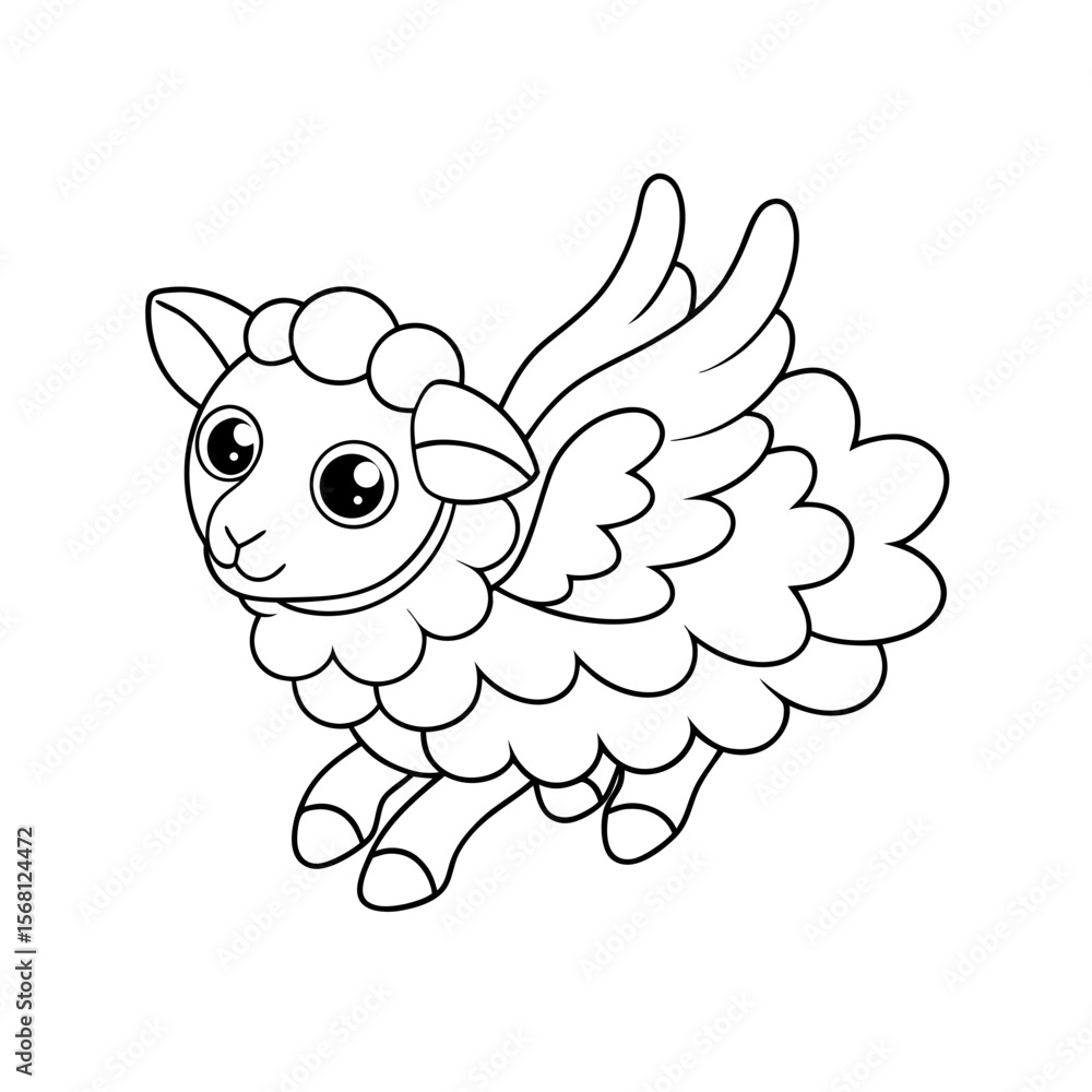 Fototapeta premium Lamb Flying with Cloud Friends Coloring Page