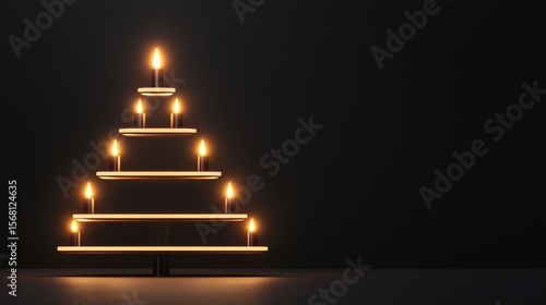Symbolize of organization chart. Candle pyramid resembling a Christmas tree against a dark background.