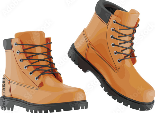 Durable tan leather work boots with rugged black sole, stylish outdoor footwear for construction, hiking, fashion, or winter wear