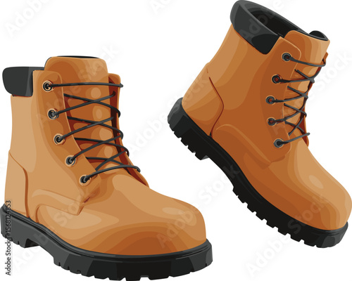 Durable tan leather work boots with rugged black sole, stylish outdoor footwear for construction, hiking, fashion, or winter wear