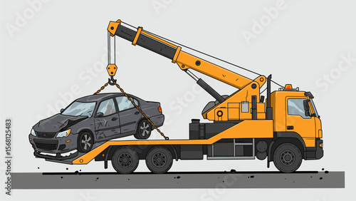 Damaged Car Being Lifted by a Tow Truck