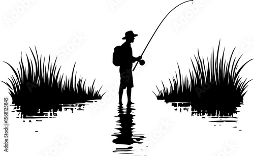 silhouette of fisherman with fishing rod, fishing, fisherman, silhouette, water, sunset, fish, lake, sport, sea, rod, boy, angler, leisure, beach, hobby, fisher, river, people, nature, ocean, angling,