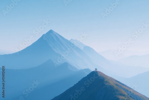 Wallpaper Mural drone overhead of two hikers side by side on narrow ridge one supporting other over rough terrain Torontodigital.ca