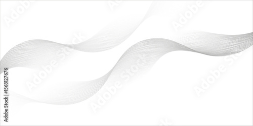 Flowing dots particles wave pattern 3D curve halftone black gradient curve shape isolated on white background. Vector in concept of technology, science, music, modern vector wave