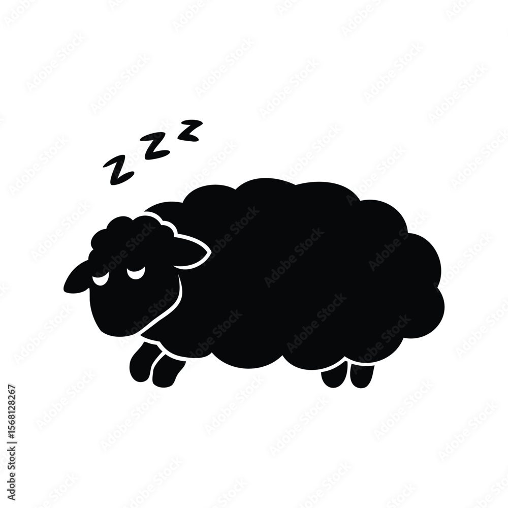Obraz premium A Simple Black and White Illustration of a Sleeping Sheep with Zzz