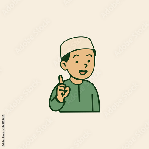 Muslim Boy Giving Advice with Finger Up – Islamic Character Illustration
