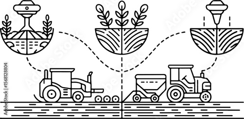 Outline Harvesting Robot Icons – Fruit Picker Arm, AI Camera, Charging Station