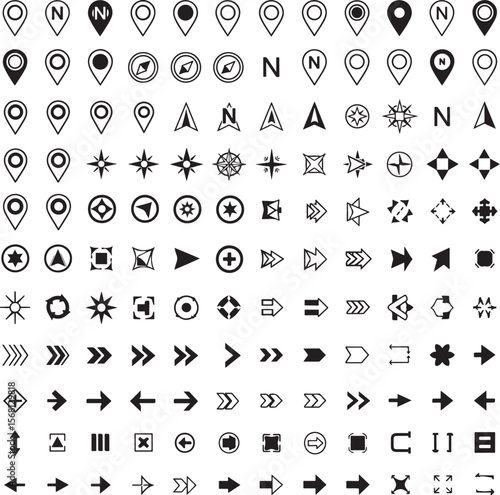 Collection of navigation and directional icons arrow compass