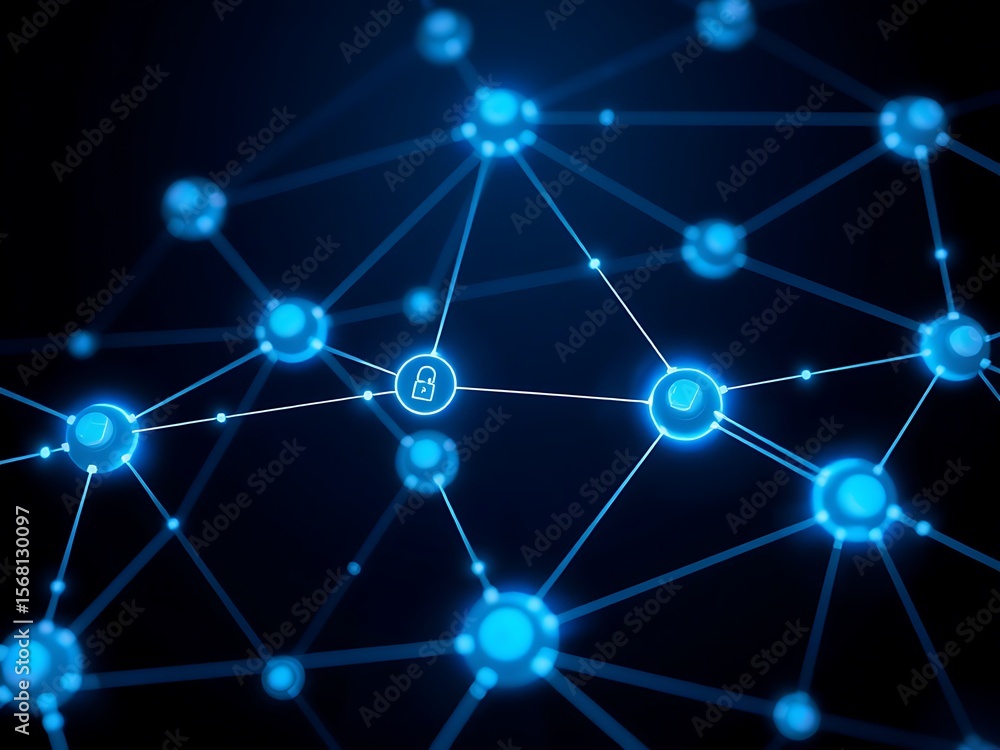 Photo realistic conceptual image of interconnected blockchain nodes, glowing secure connections, dark digital background
Photo realistic conceptual image of interconnected blockchain nodes, glowing secure connections, dark digital background
