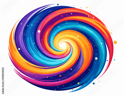 Vibrant Pixel Swirl Abstract Art Design on White Background with Spiral Pattern and Bright Color Palette