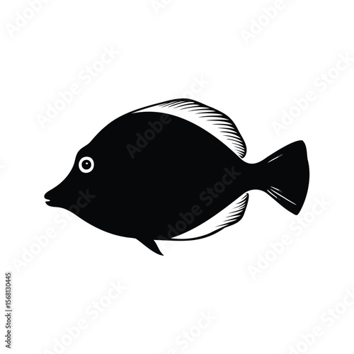 Monochrome depiction of a tang fish, silhouetted against a white backdrop