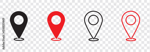 Set of location pin icons. Map marker pointer symbols, GPS location. Navigation map, location navigation icon, geo location point. Vector.