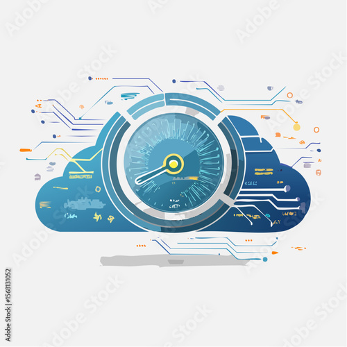 Blue Cloud Computing Speedometer with Circuit Lines