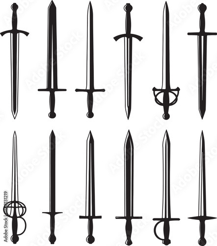 Collection of various medieval swords and rapiers weapon blade