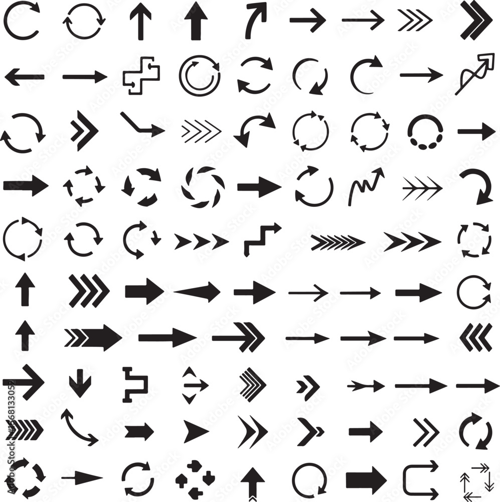 Collection of various black directional and circular arrows navigation symbol Collection of various black directional and circular arrows navigation symbol