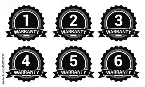 1, 2, 3, 5, 6 year warranty logo vector black and white color for product assurance coverage quality trust.