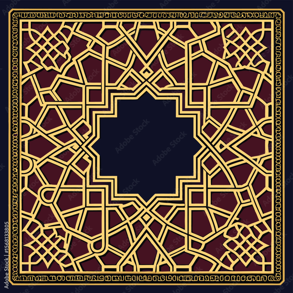 Obraz premium Ornamental Square Border Intricate Lattice Pattern Design - Vector EPS