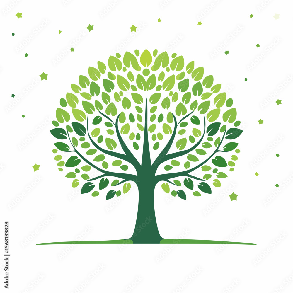 Fototapeta premium Green Tree with Stars Illustration