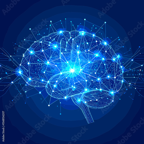 Abstract Glowing Blue Brain Neural Network Artificial Intelligence Technology Background
