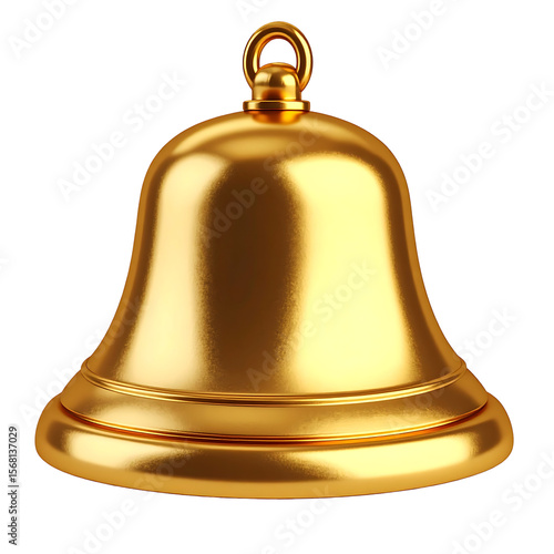 Golden Bell 3D Icon with Rounded Top in Smooth Design on Transparent Background