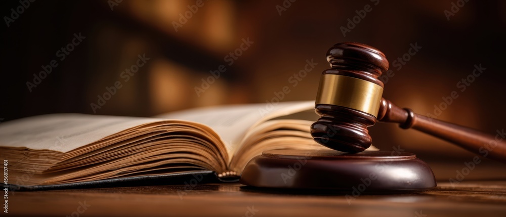 The gavel and open book representing the principles of law and justice. The gavel and open book representing the principles of law and justice.