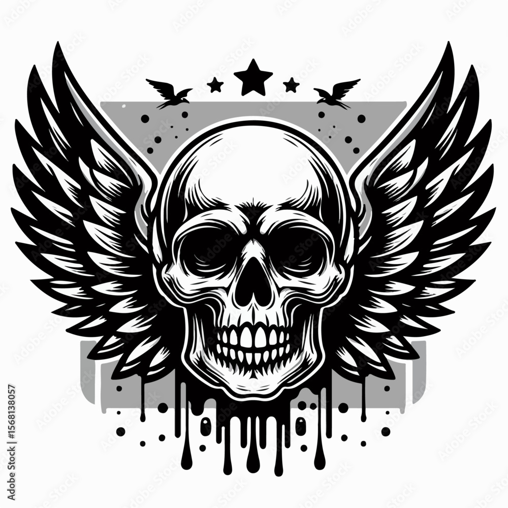 Fototapeta premium illustration of a skull with wings